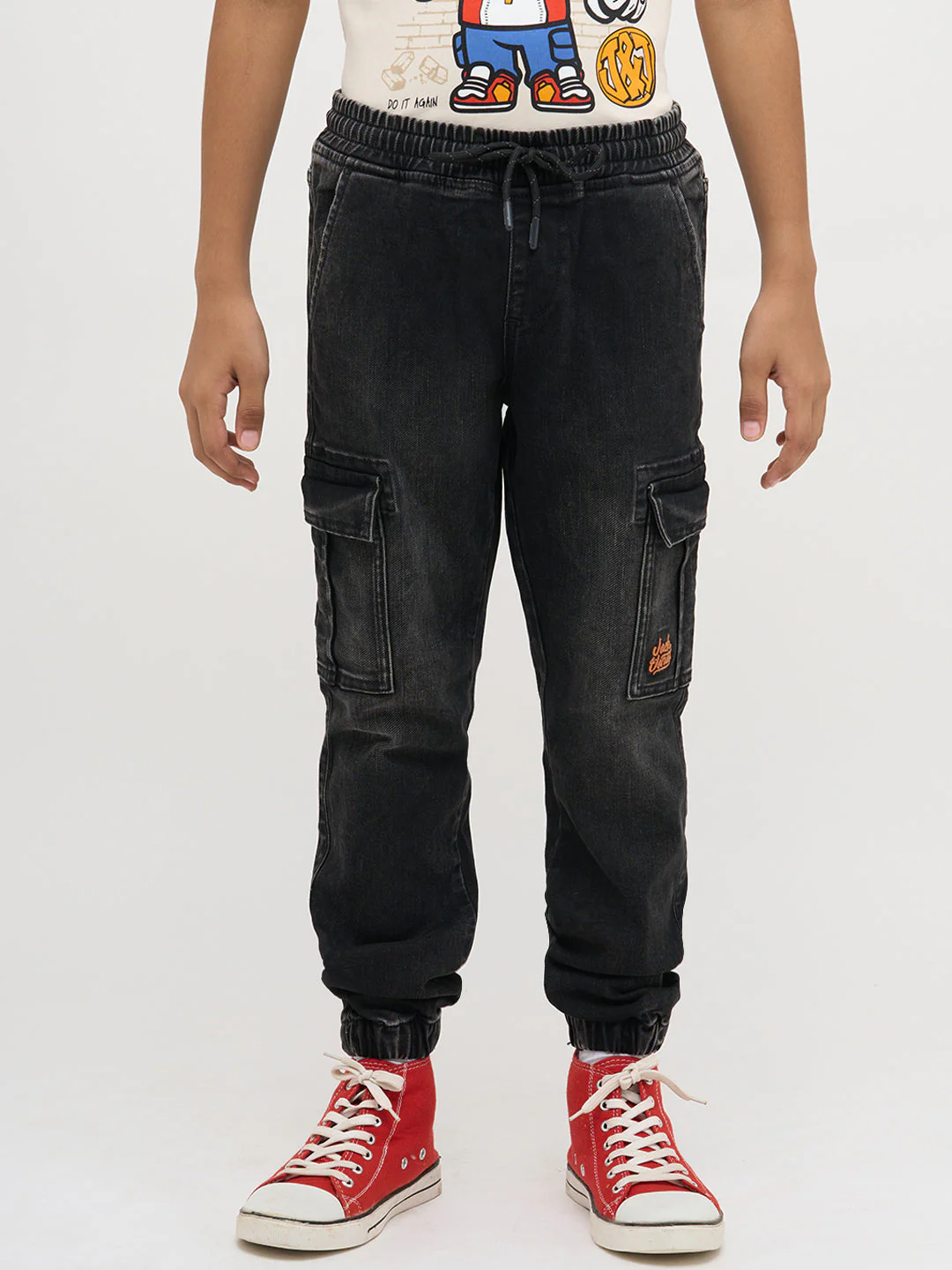 Black Cotton Faded Jogger Jeans - Image 8