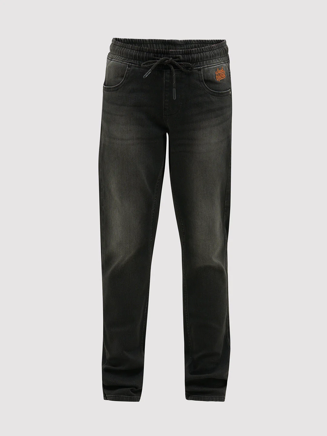 Black Washed Drawstring Regular Fit Jeans - Image 7