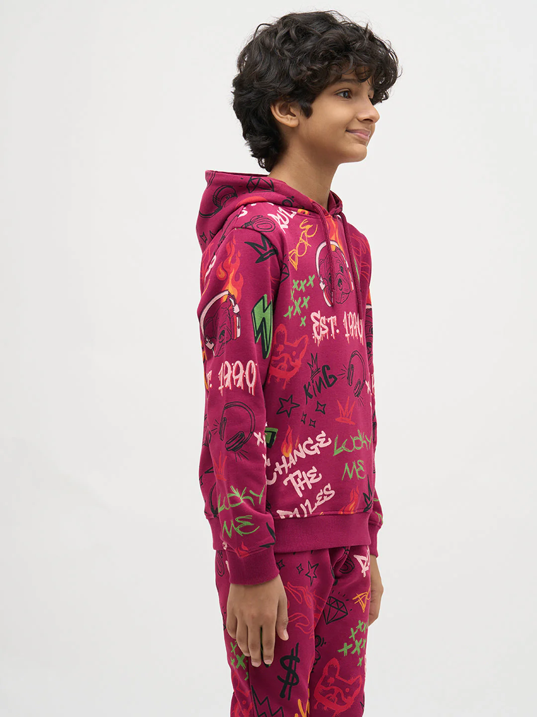 Boys Magenta Printed Hoodie - Image 3