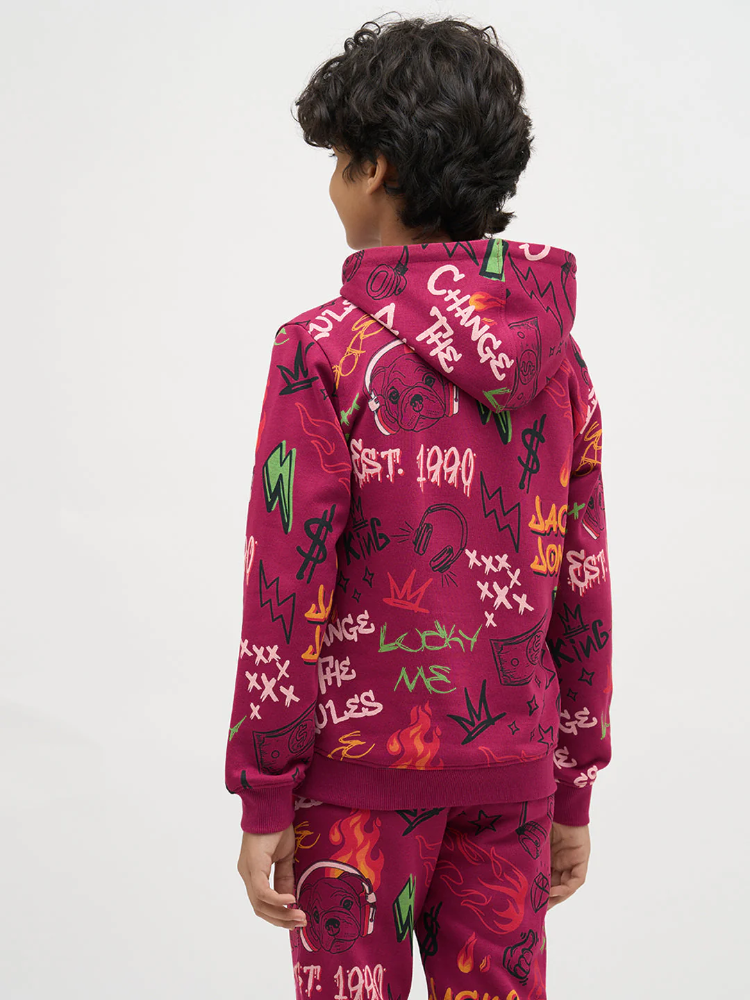 Boys Magenta Printed Hoodie - Image 4