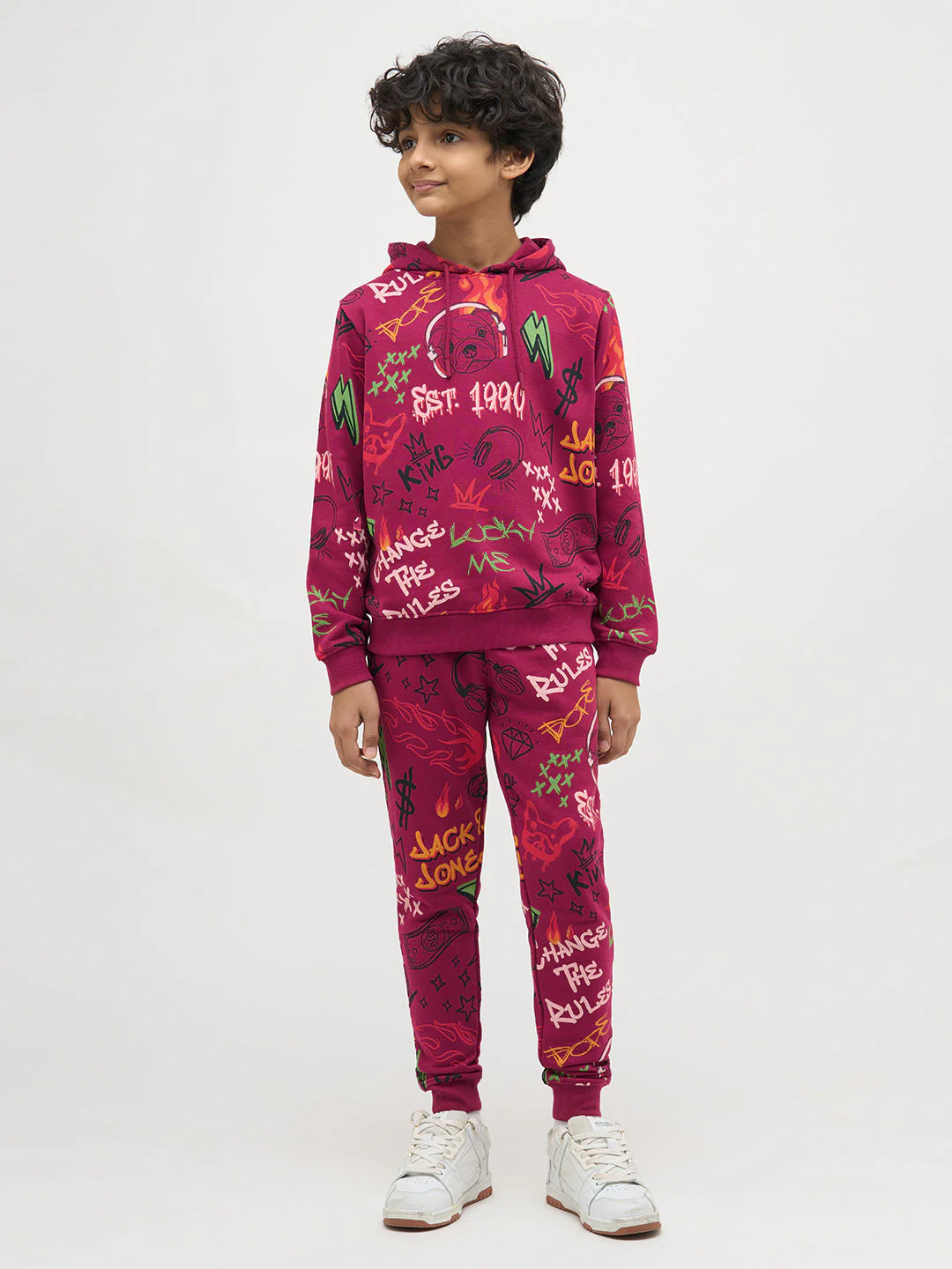 Boys Magenta Printed Hoodie - Image 5