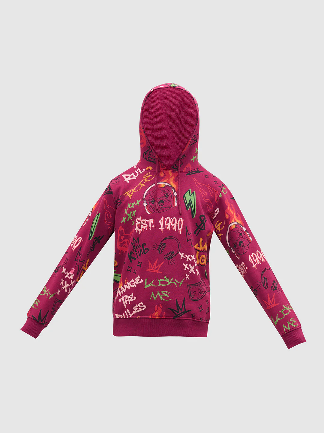 Boys Magenta Printed Hoodie - Image 7