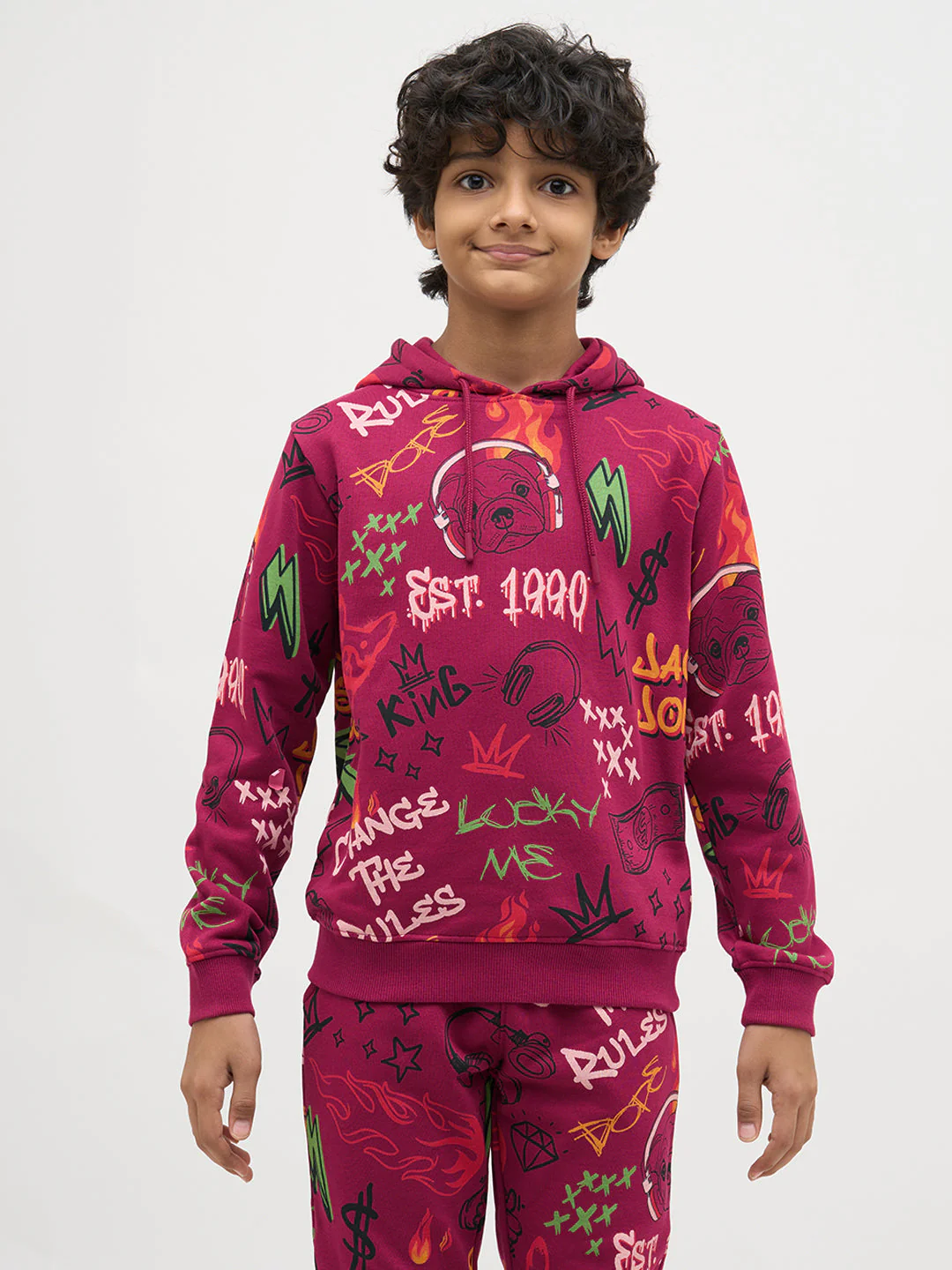 Boys Magenta Printed Hoodie - Image 8