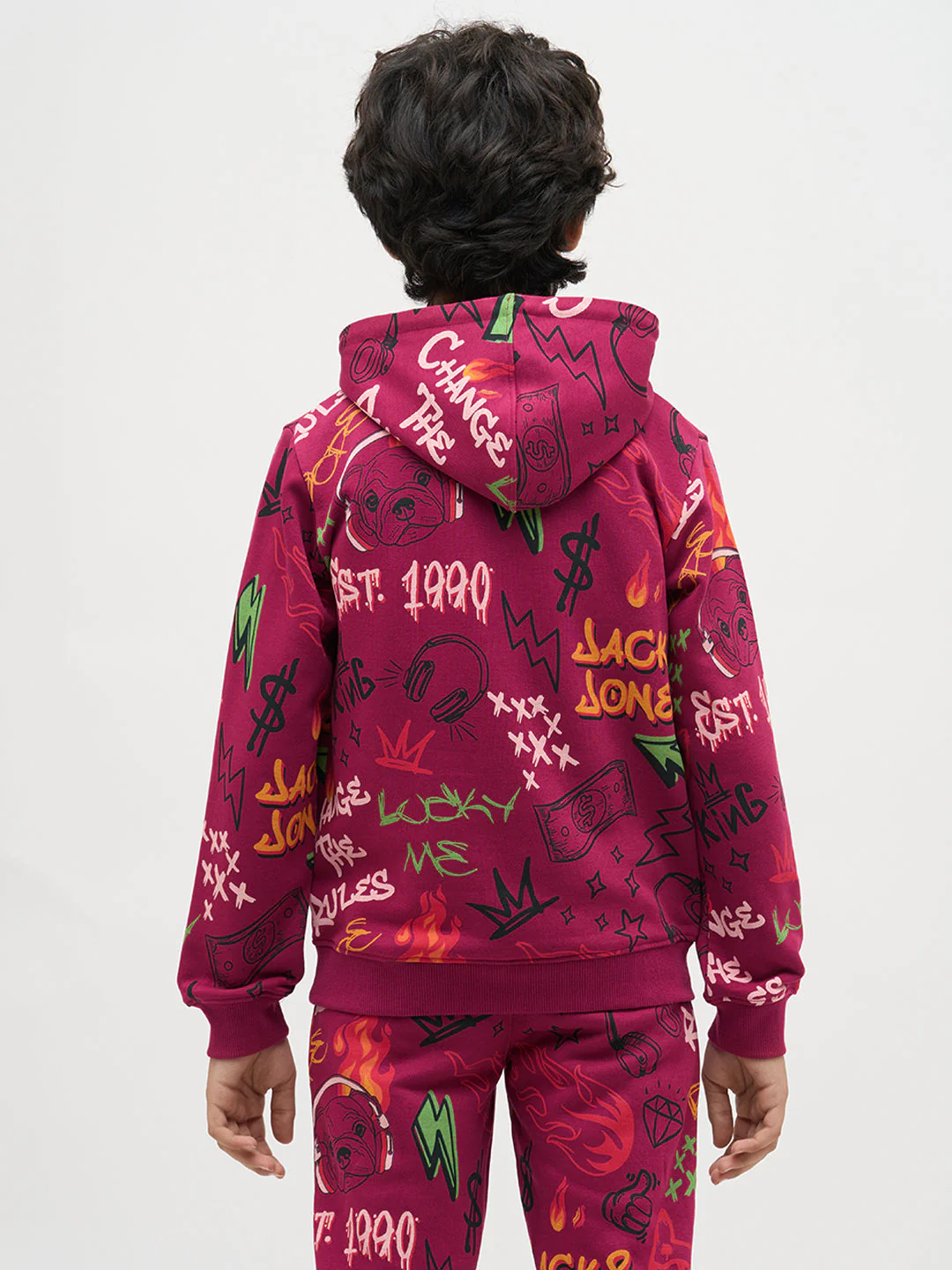 Boys Magenta Printed Hoodie - Image 9
