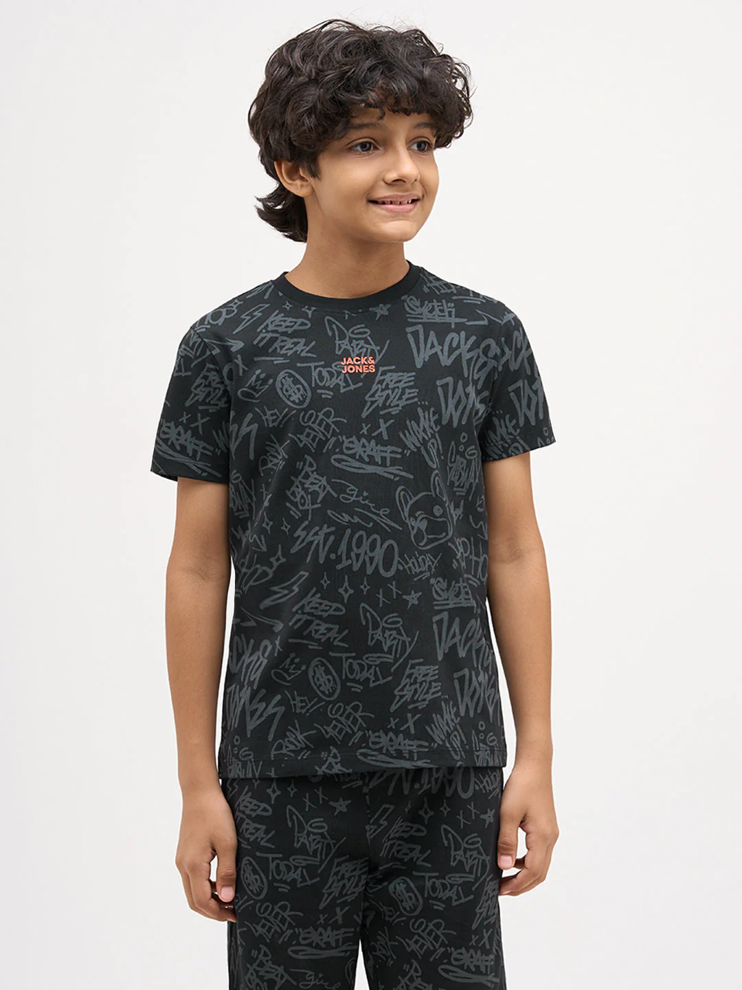 Boys Printed Cotton T-shirt - Black - Image 2