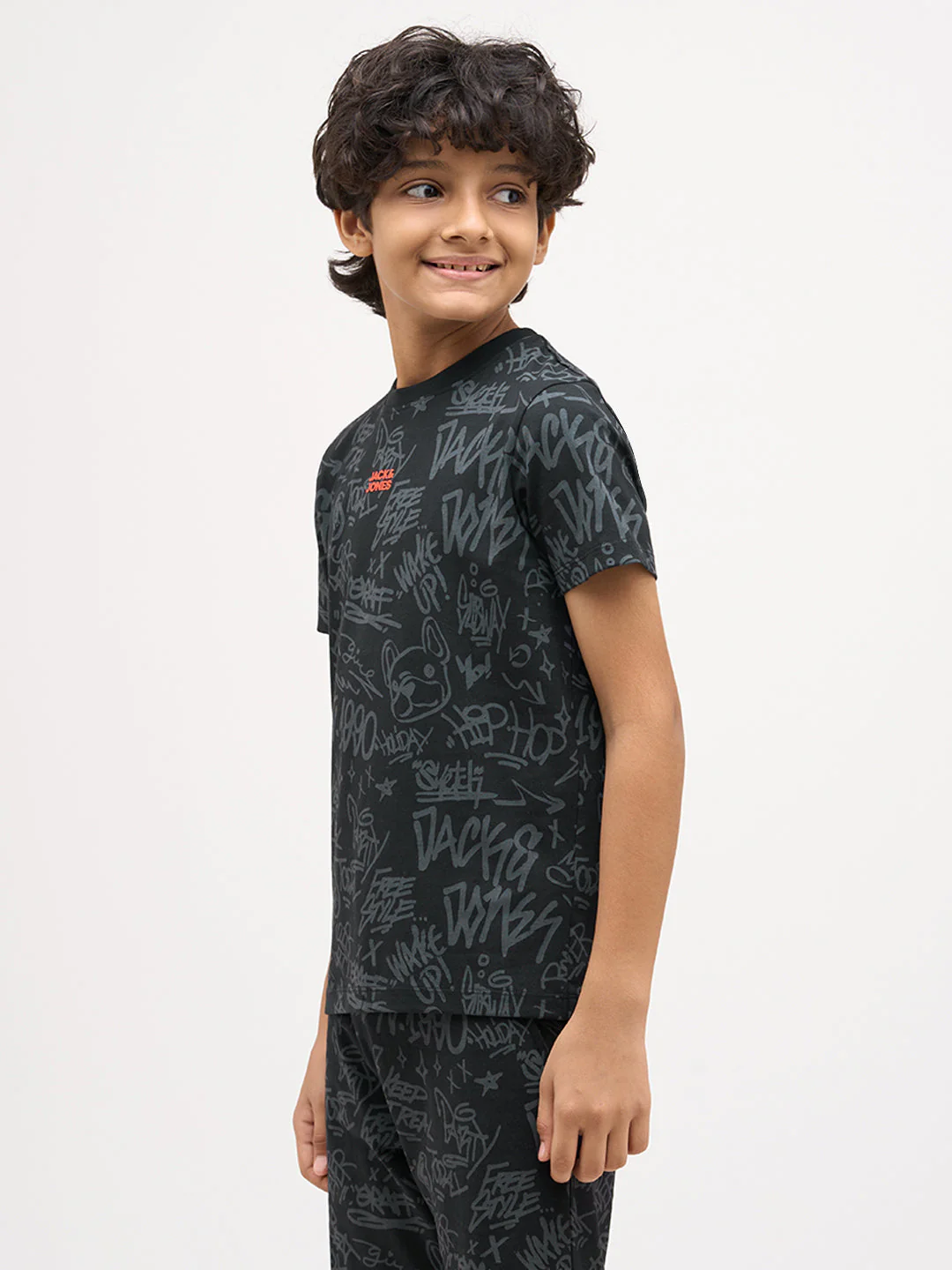 Boys Printed Cotton T-shirt - Black - Image 3