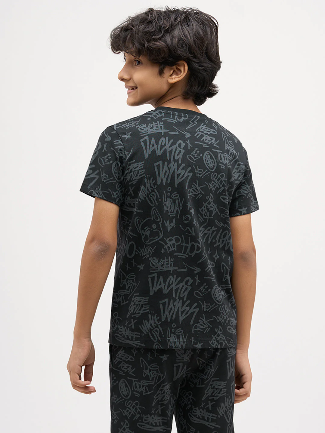 Boys Printed Cotton T-shirt - Black - Image 4