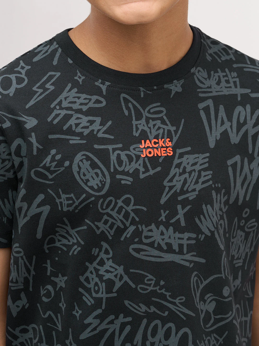 Boys Printed Cotton T-shirt - Black - Image 6
