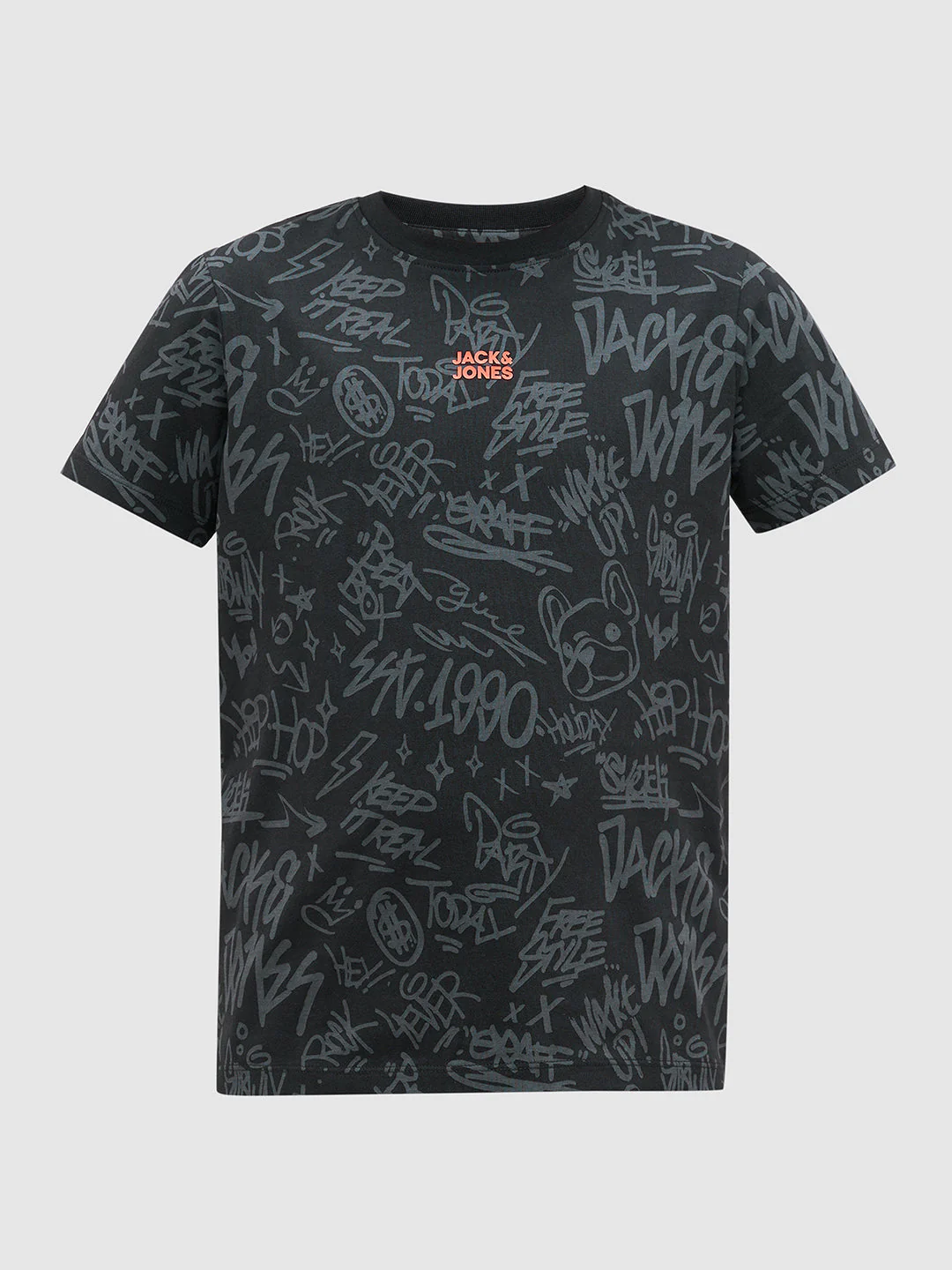 Boys Printed Cotton T-shirt - Black - Image 7