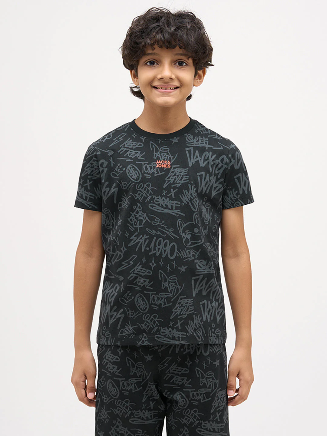 Boys Printed Cotton T-shirt - Black - Image 8
