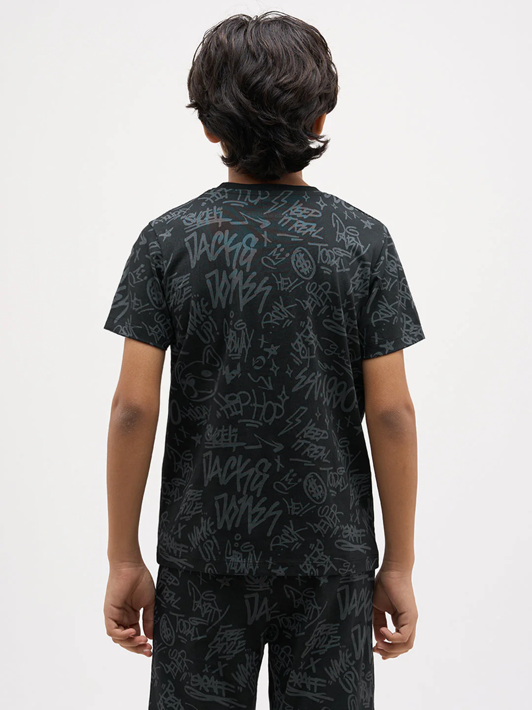 Boys Printed Cotton T-shirt - Black - Image 9