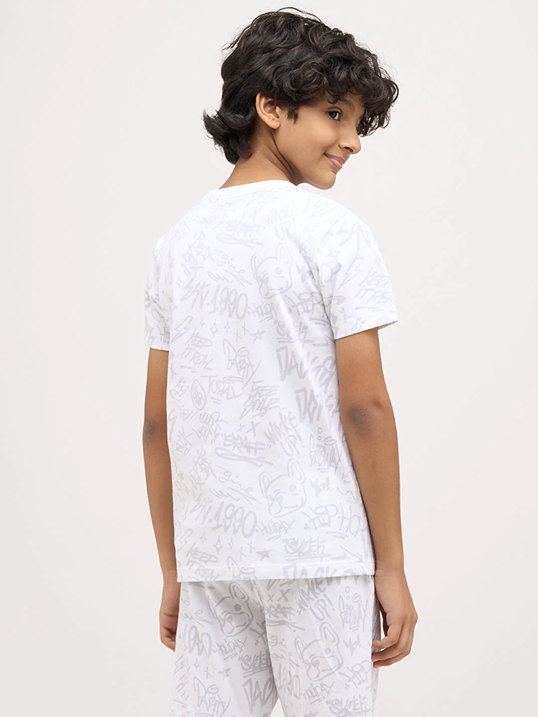 Boys Printed Cotton T-shirt - White - Image 4