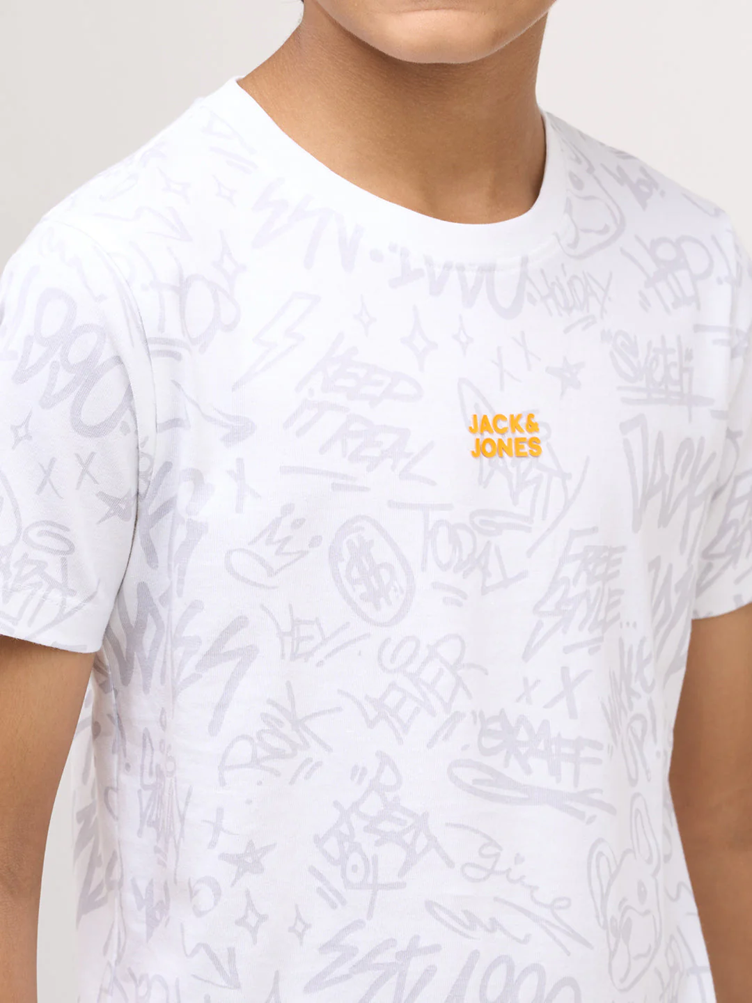Boys Printed Cotton T-shirt - White - Image 6