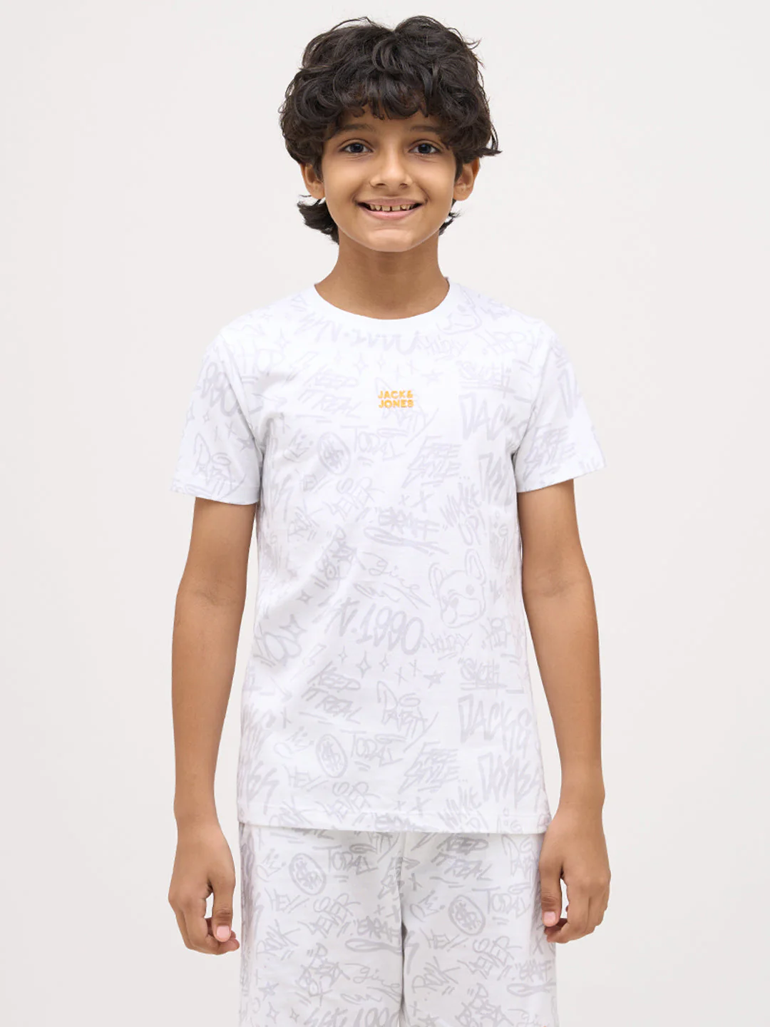Boys Printed Cotton T-shirt - White - Image 8
