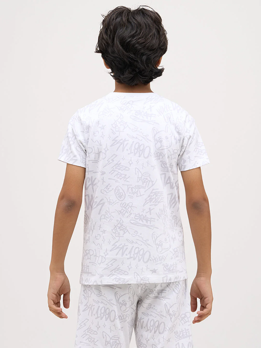 Boys Printed Cotton T-shirt - White - Image 9