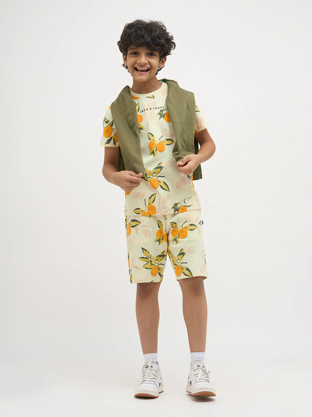 Light Yellow Printed Cotton Shorts