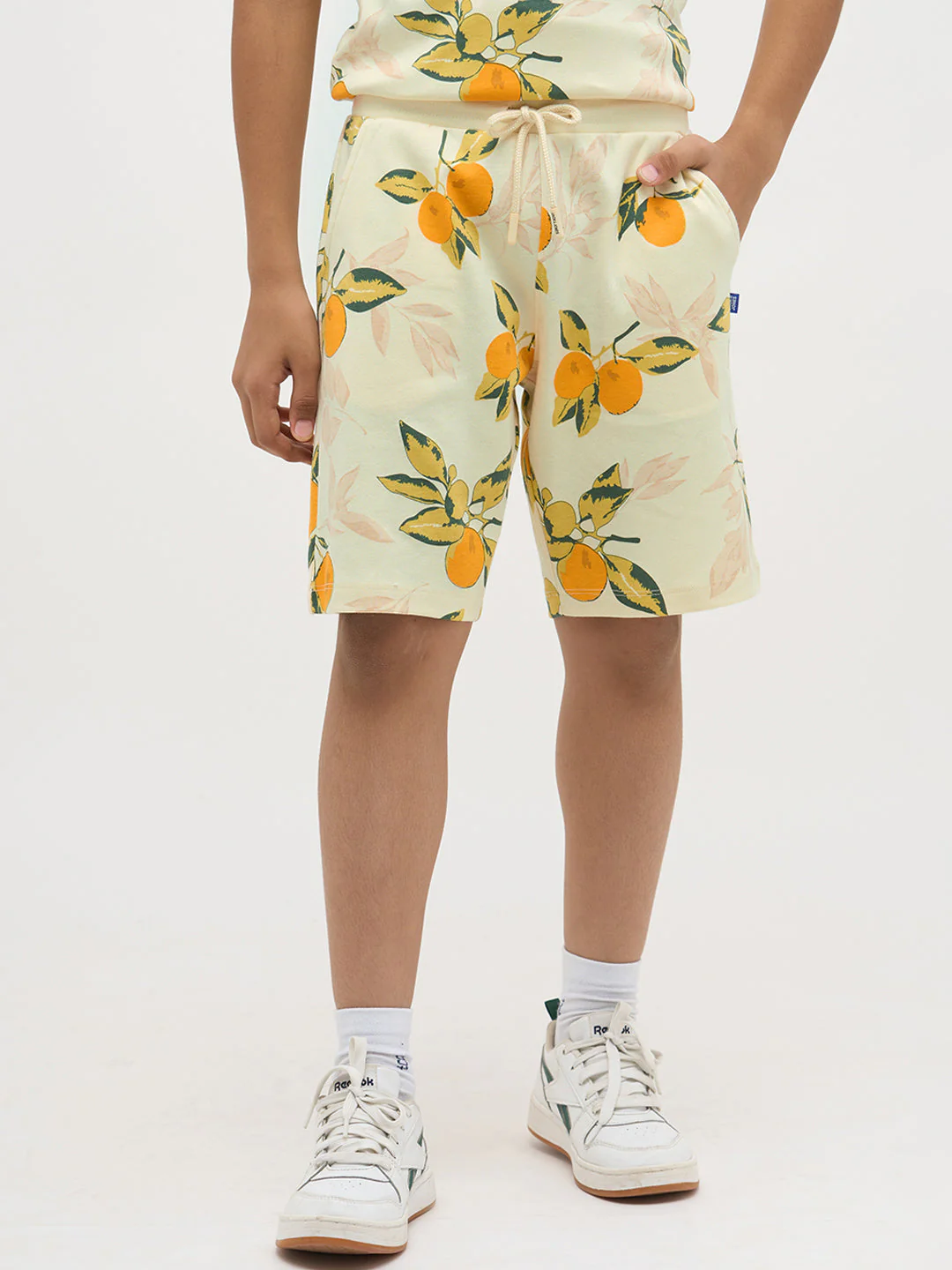 Light Yellow Printed Cotton Shorts - Image 2