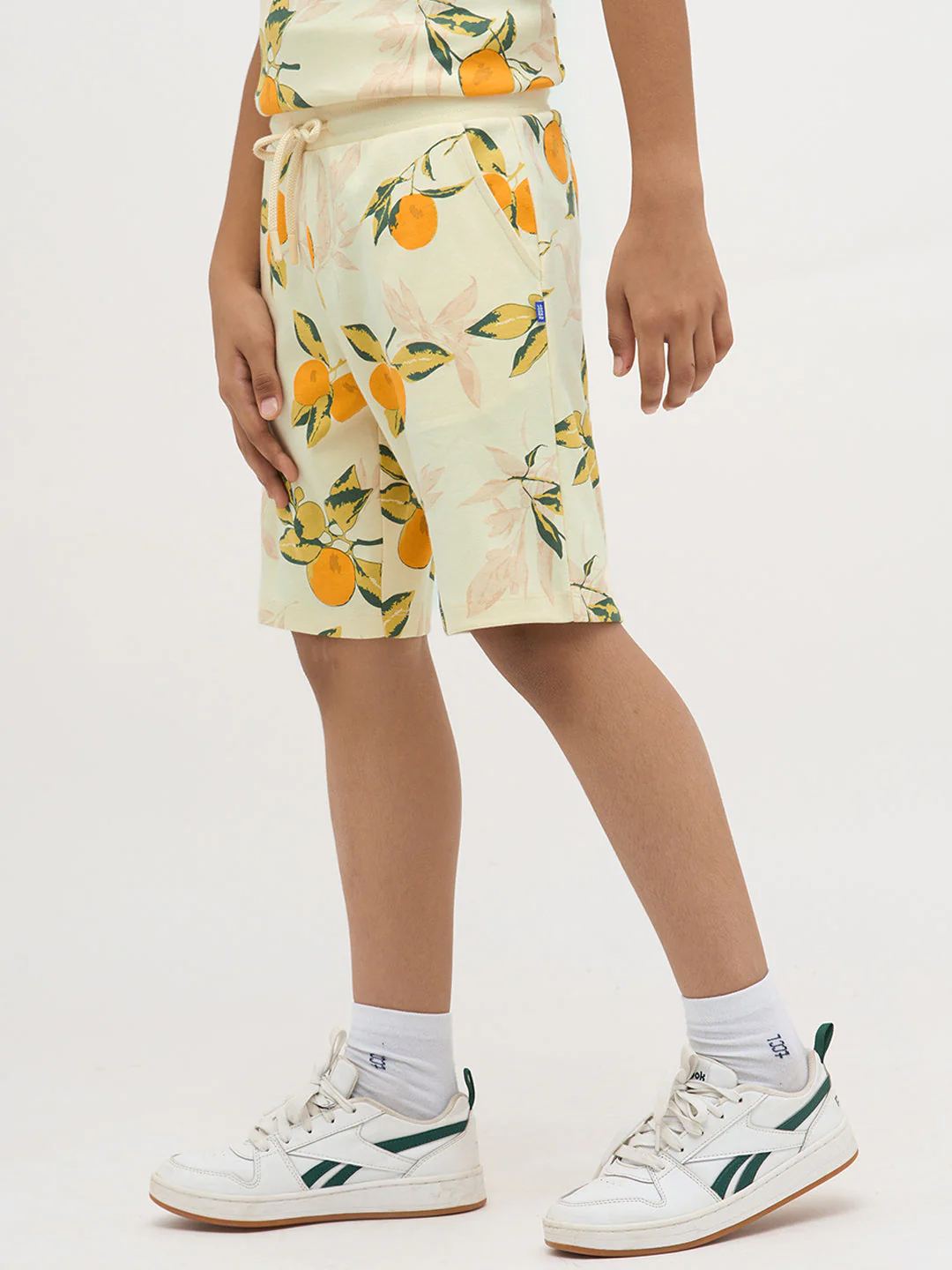 Light Yellow Printed Cotton Shorts - Image 3