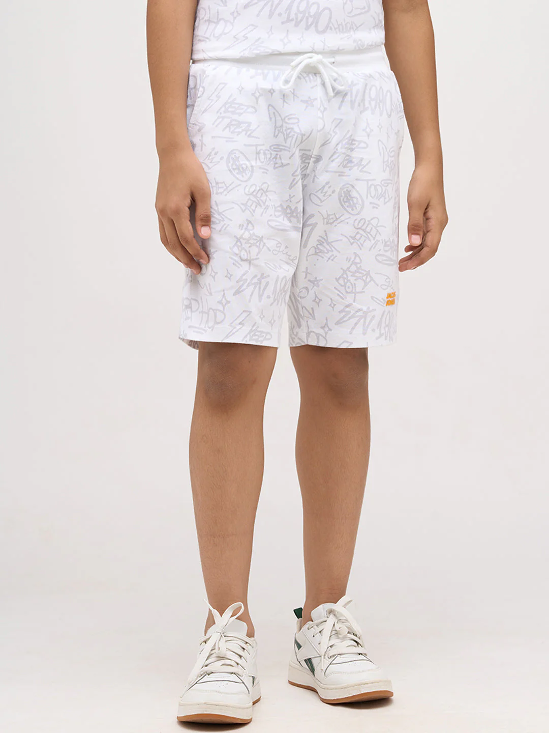 Boys Printed Cotton Shorts - White - Image 2