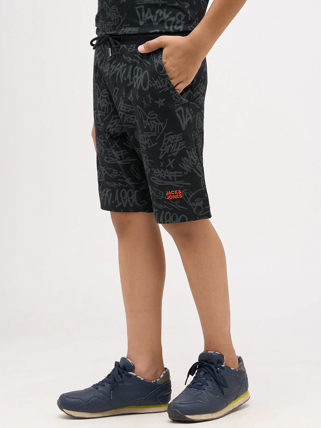 Boys Printed Cotton Shorts - Black - Image 3