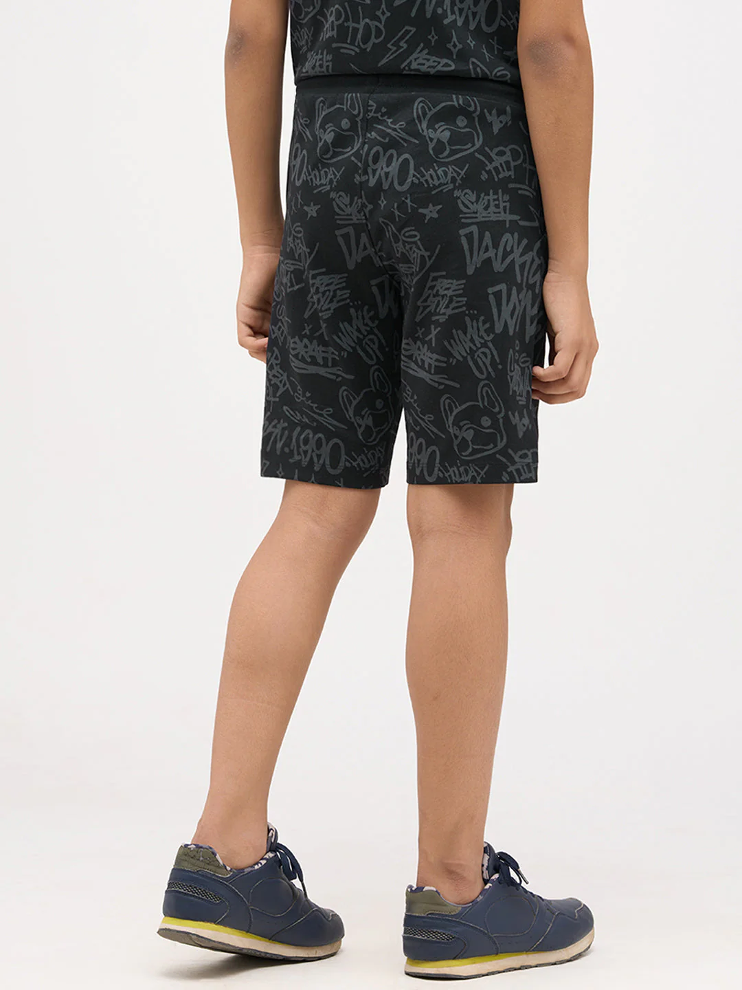 Boys Printed Cotton Shorts - Black - Image 4