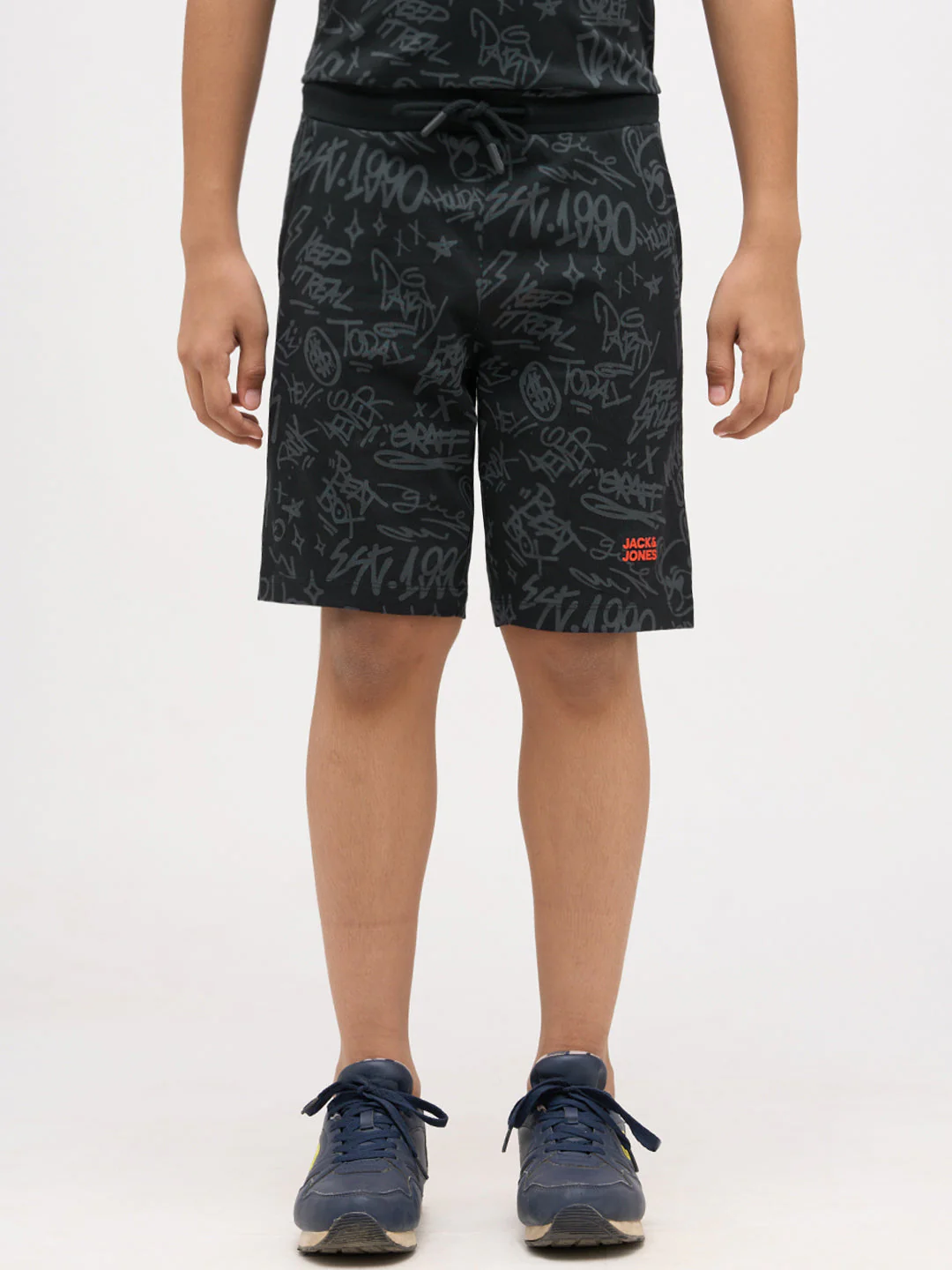 Boys Printed Cotton Shorts - Black - Image 8