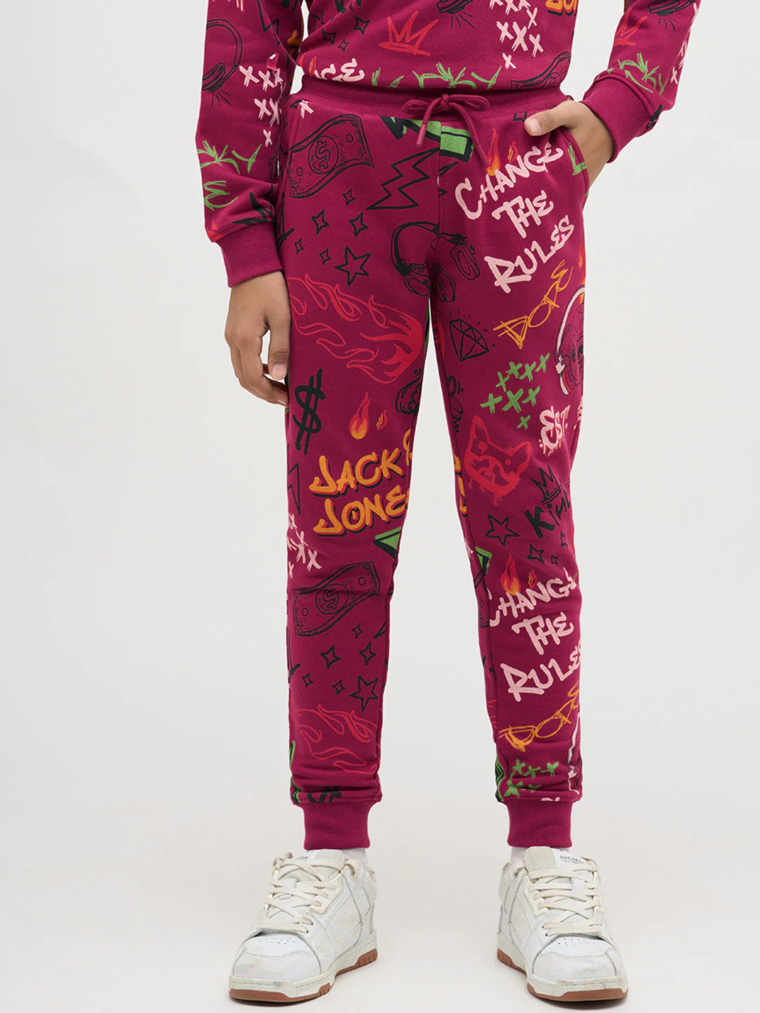 Boys Magenta Printed Sweatpants - Image 2