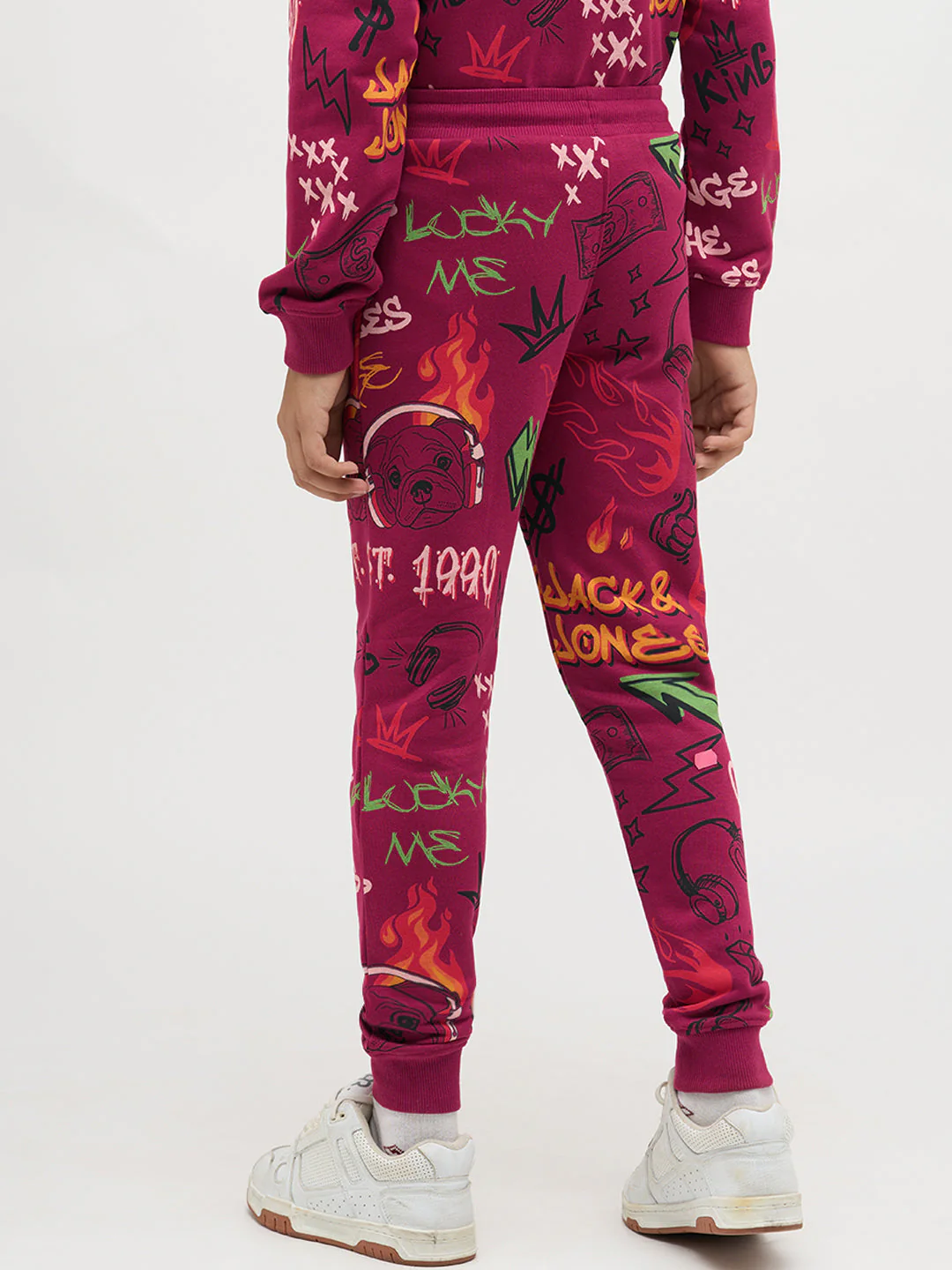 Boys Magenta Printed Sweatpants - Image 4
