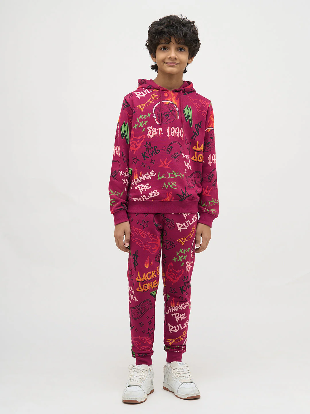 Boys Magenta Printed Sweatpants - Image 5
