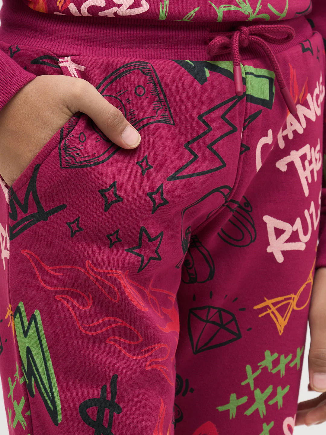 Boys Magenta Printed Sweatpants - Image 6