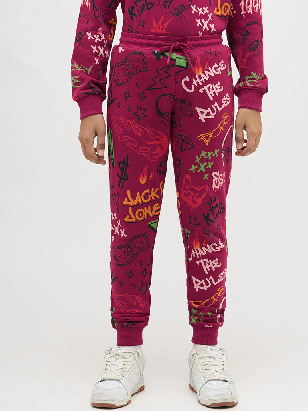Boys Magenta Printed Sweatpants - Image 8