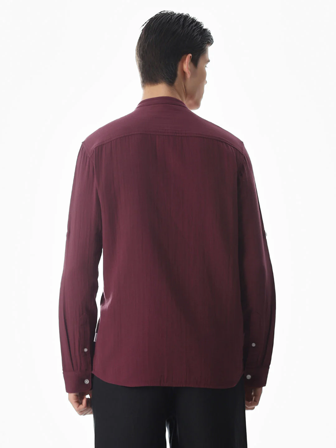 Double Cloth Cotton Shirt - Maroon - Image 4
