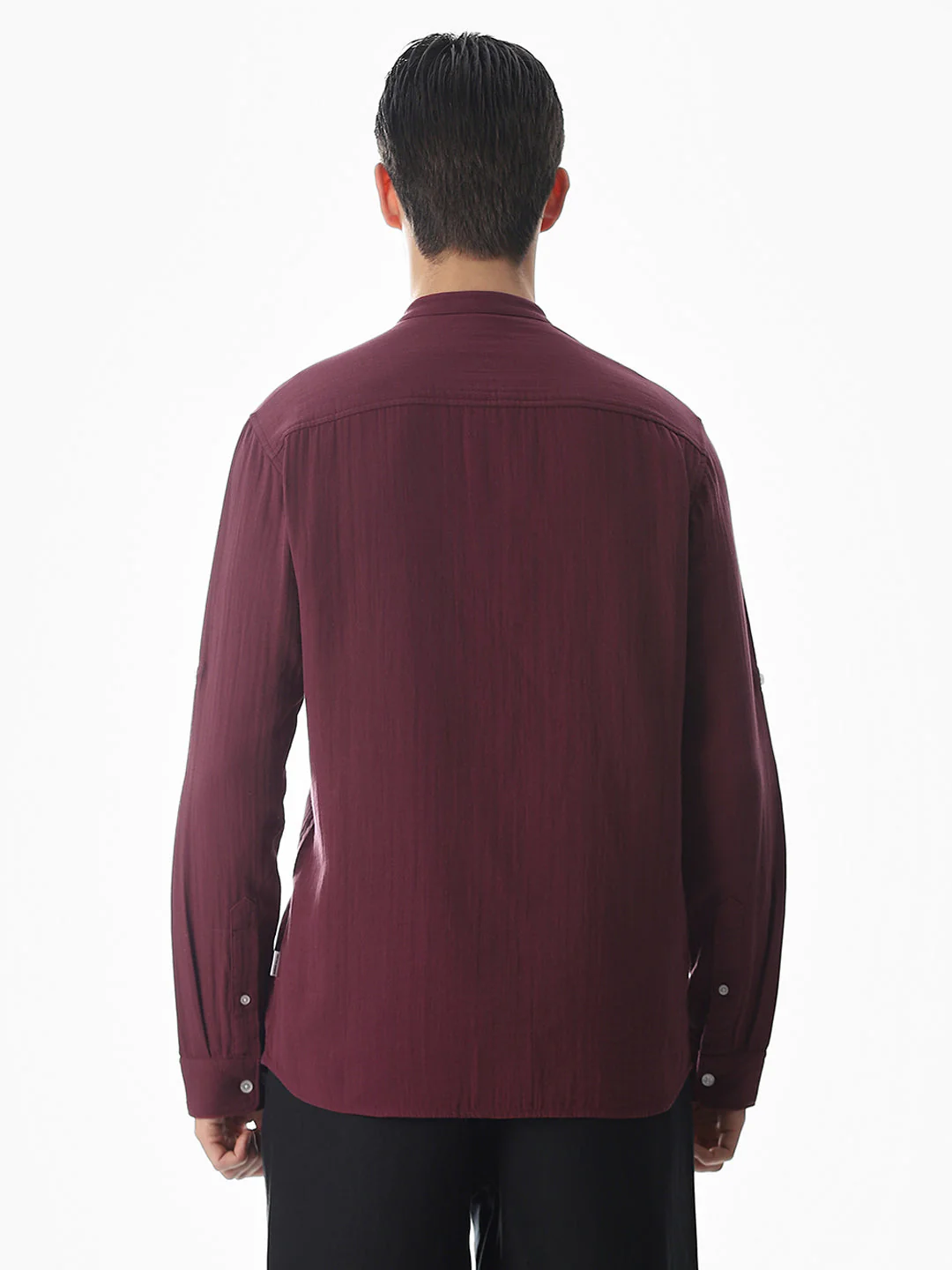 Double Cloth Cotton Shirt - Maroon - Image 9