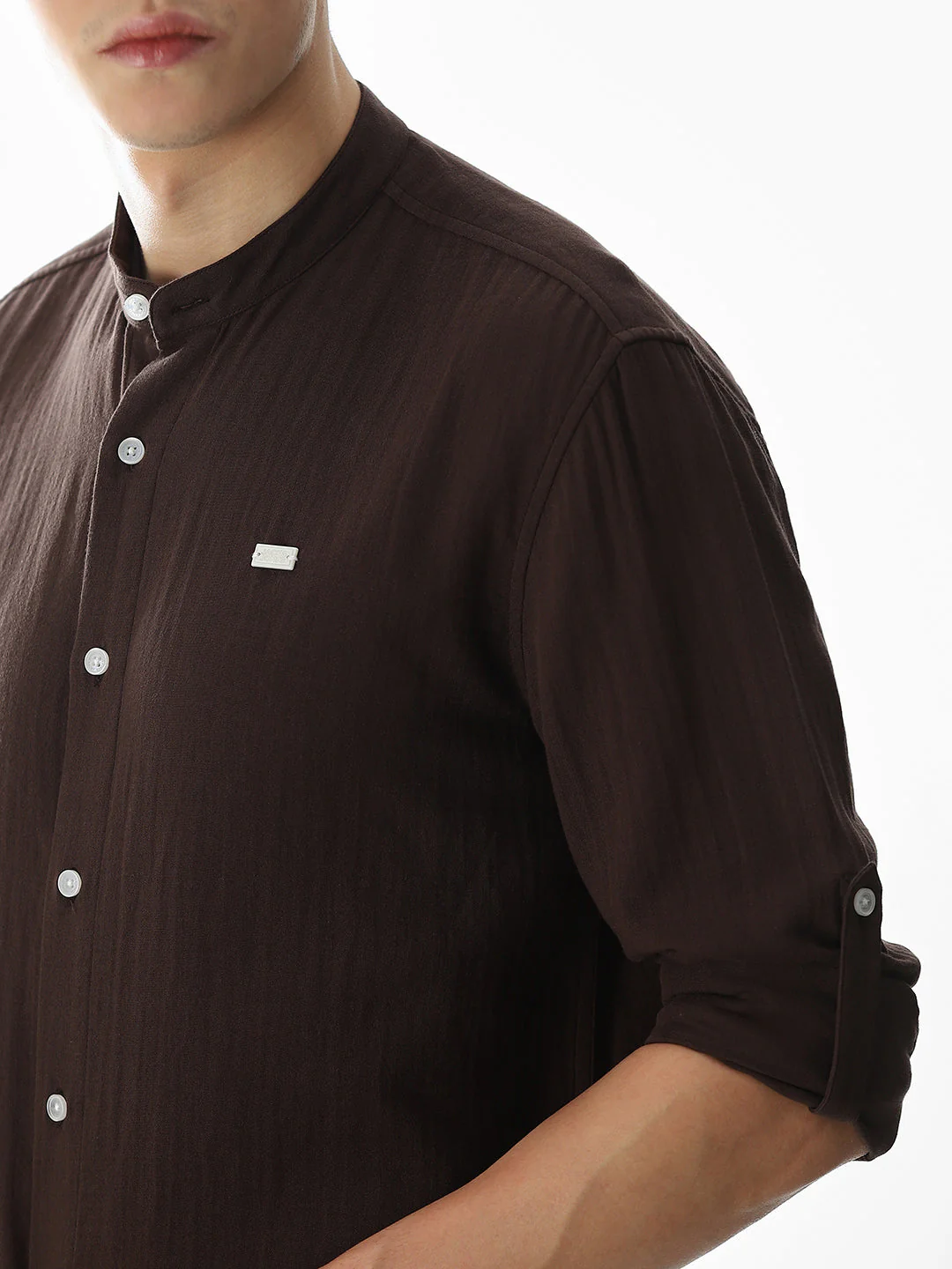 Double Cloth Cotton Shirt - Dark Brown - Image 5