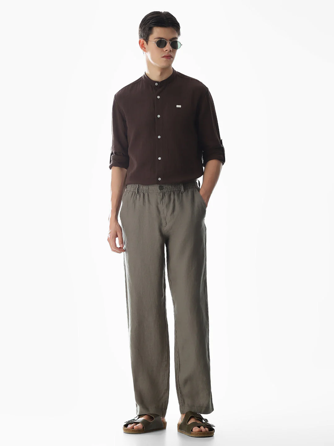 Double Cloth Cotton Shirt - Dark Brown - Image 6