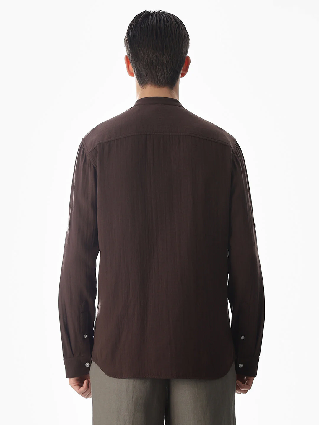 Double Cloth Cotton Shirt - Dark Brown - Image 9