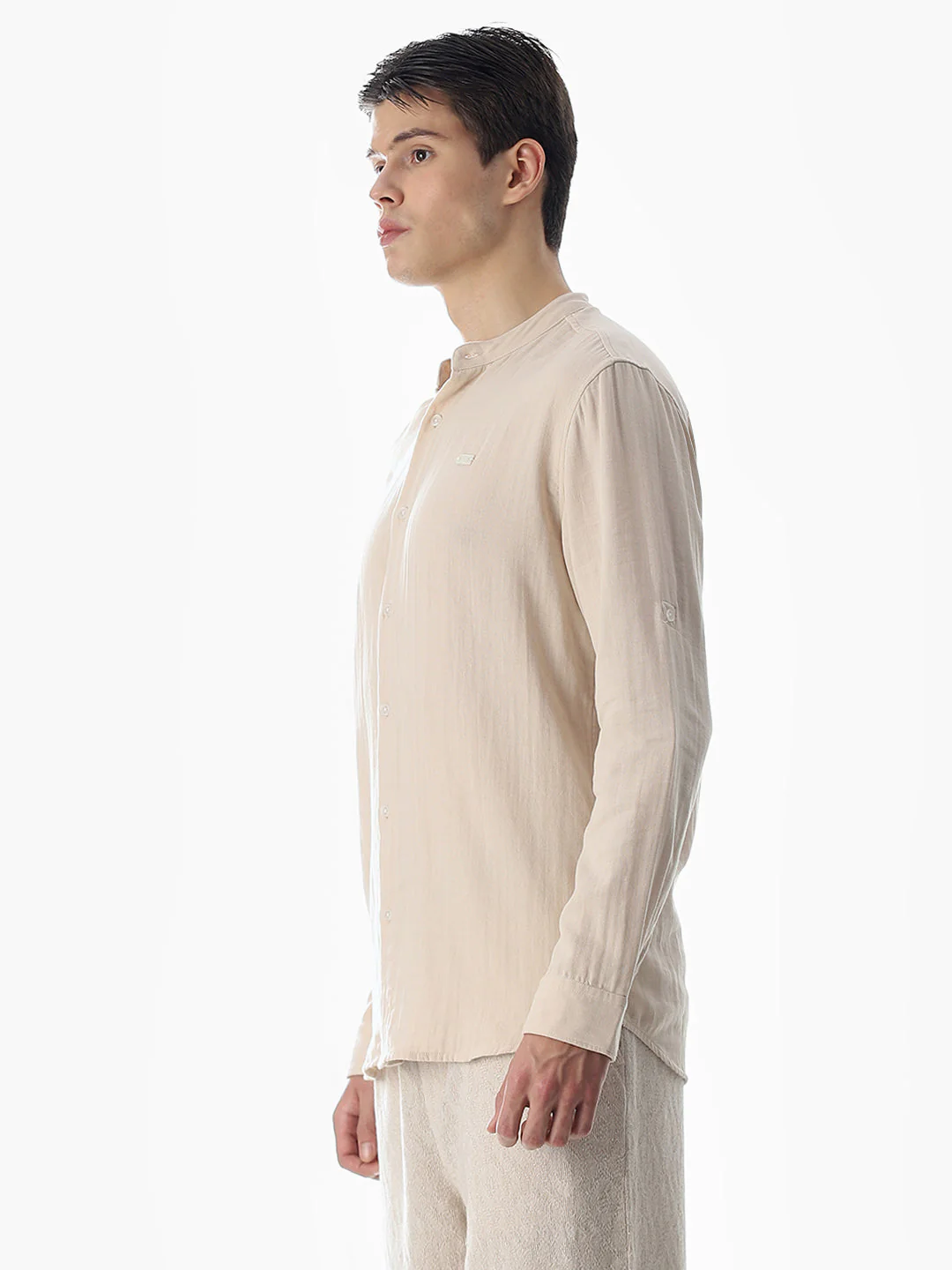 Double Cloth Cotton Shirt - Light Brown - Image 3
