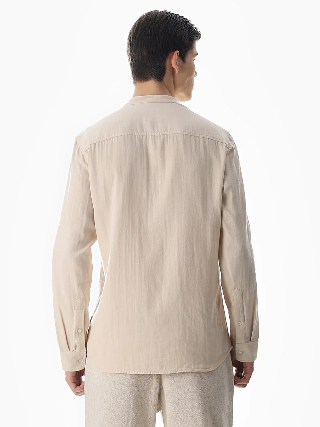 Double Cloth Cotton Shirt - Light Brown - Image 4