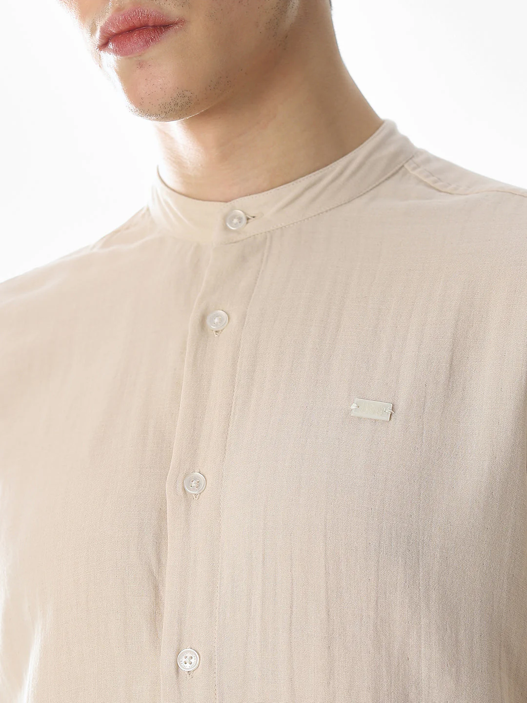 Double Cloth Cotton Shirt - Light Brown - Image 5