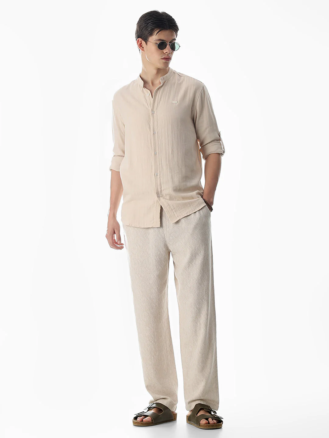 Double Cloth Cotton Shirt - Light Brown - Image 6
