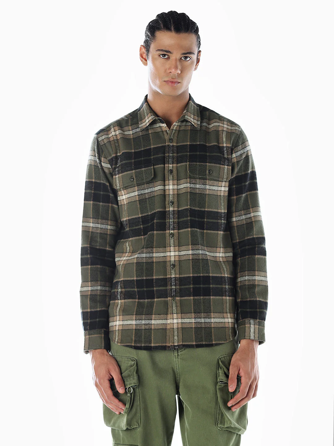 Olive Green Flap Pockets Shirt - Image 2