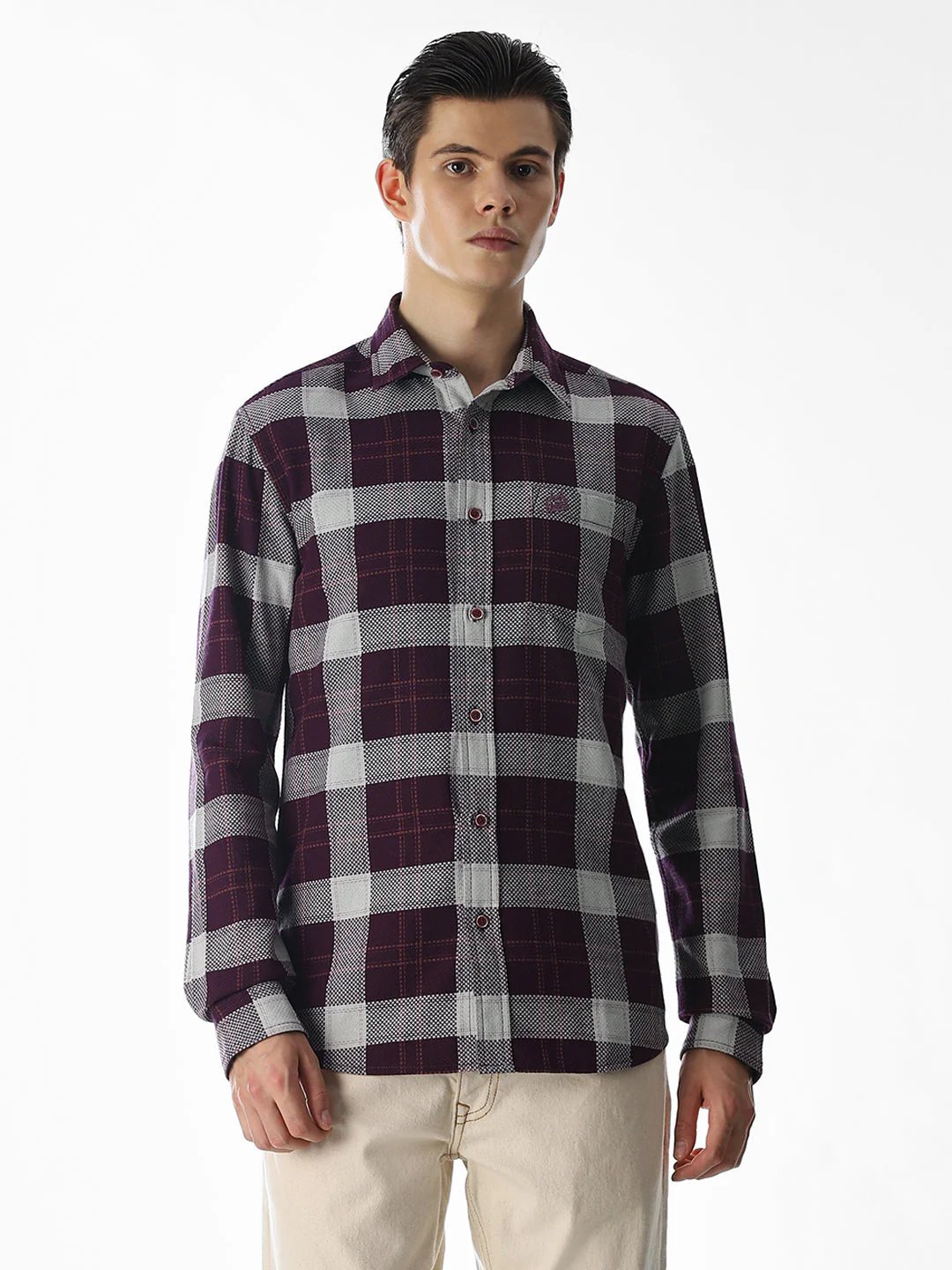 Purple Check Cotton Shirt - Image 2