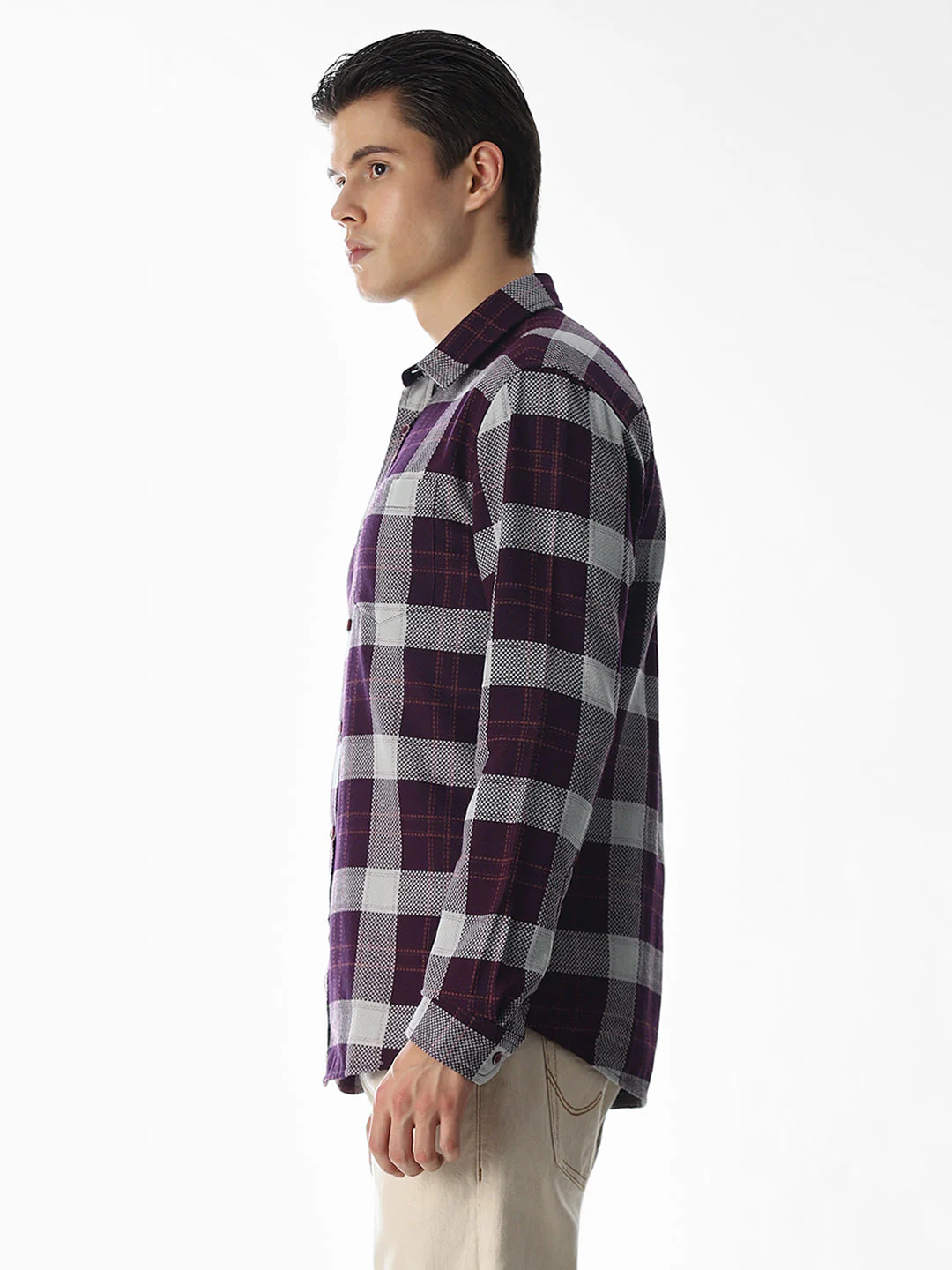 Purple Check Cotton Shirt - Image 3