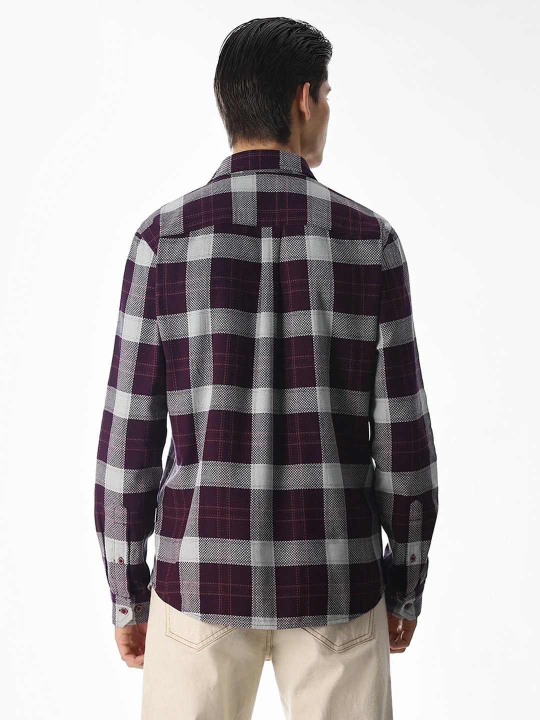 Purple Check Cotton Shirt - Image 4