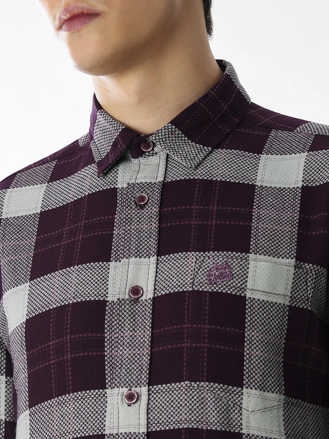Purple Check Cotton Shirt - Image 5