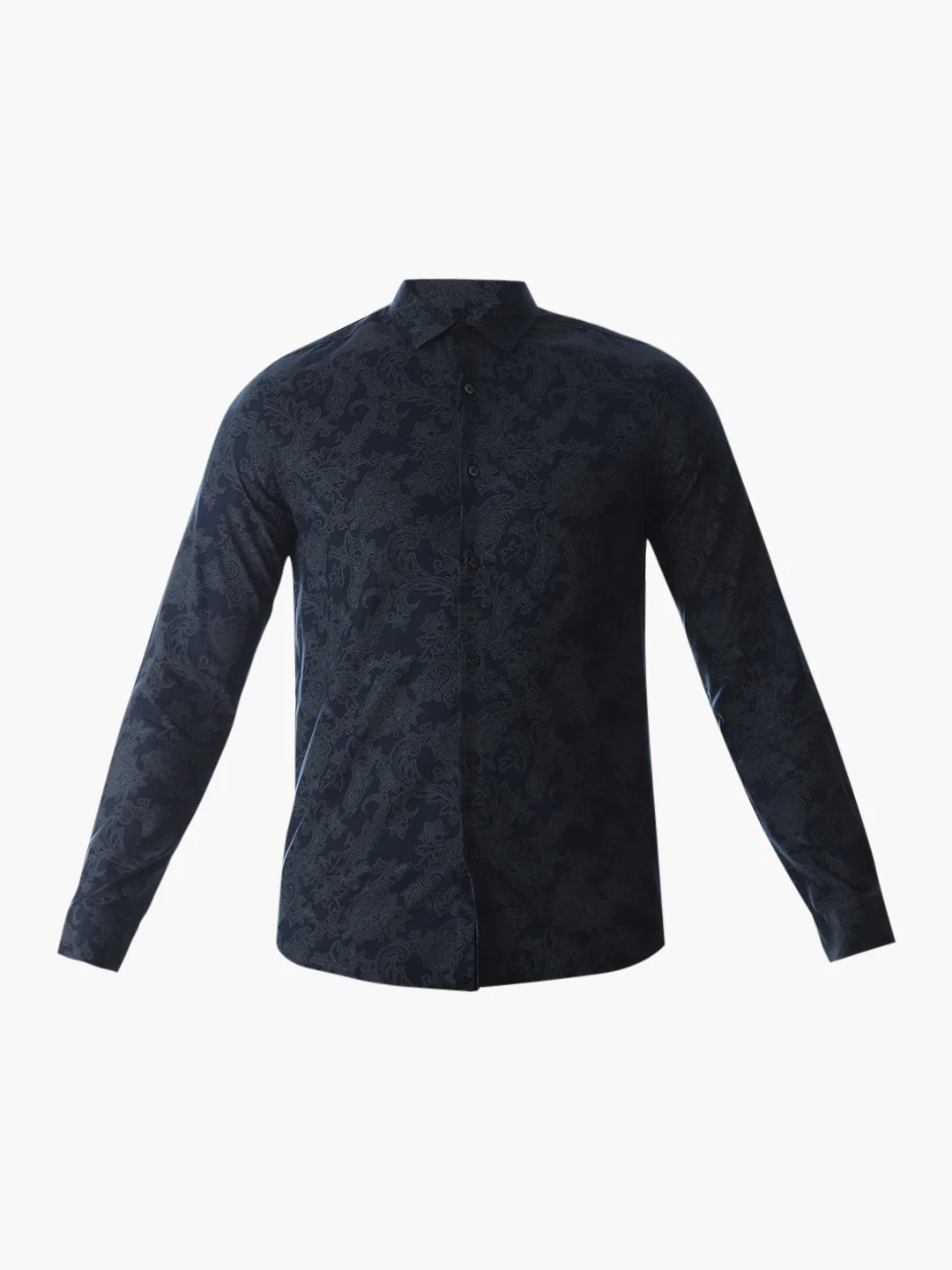 Printed Navy Blue Slim Fit Shirt - Image 7