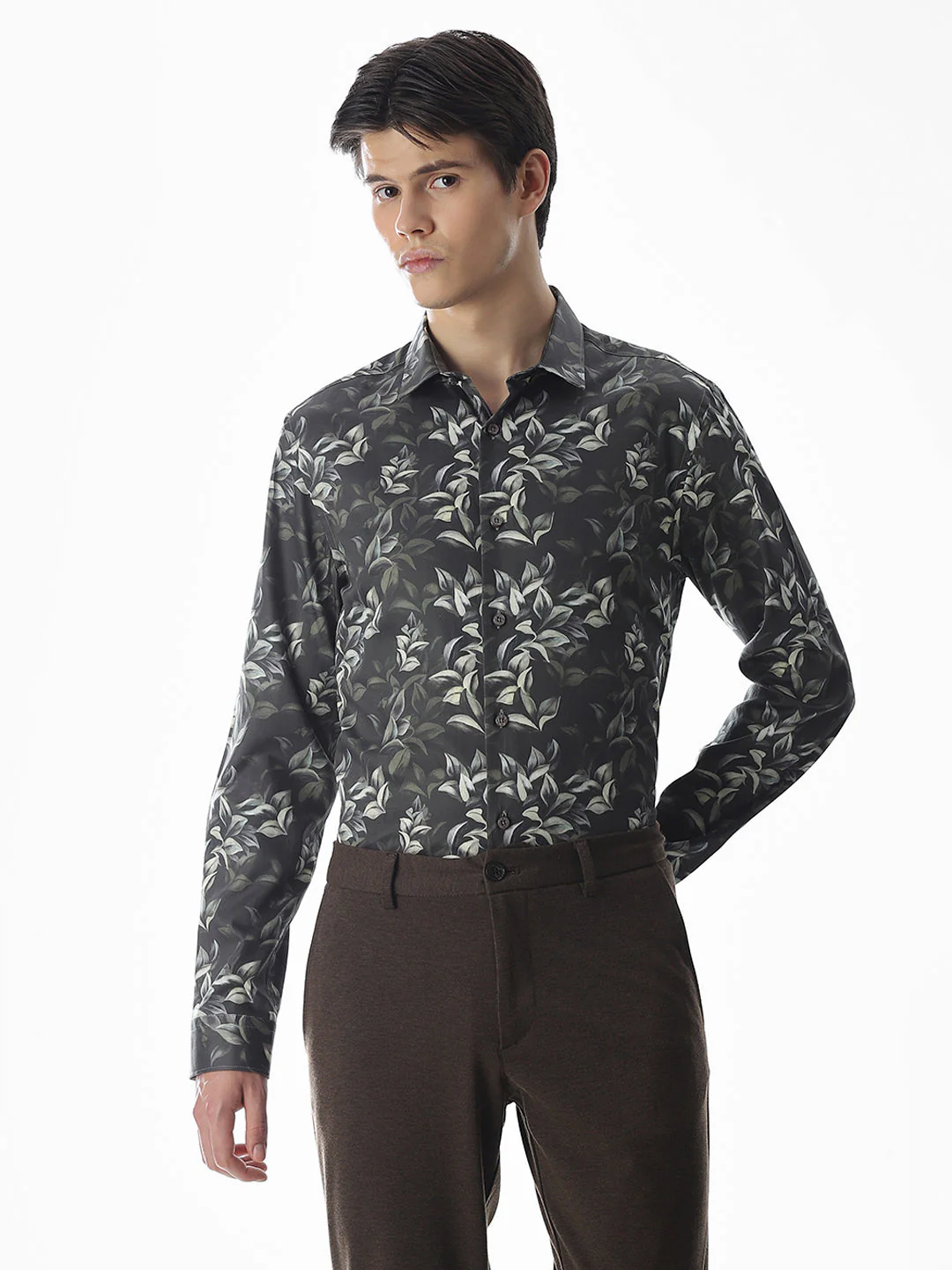 Printed Dark Green Slim Fit Shirt - Image 2