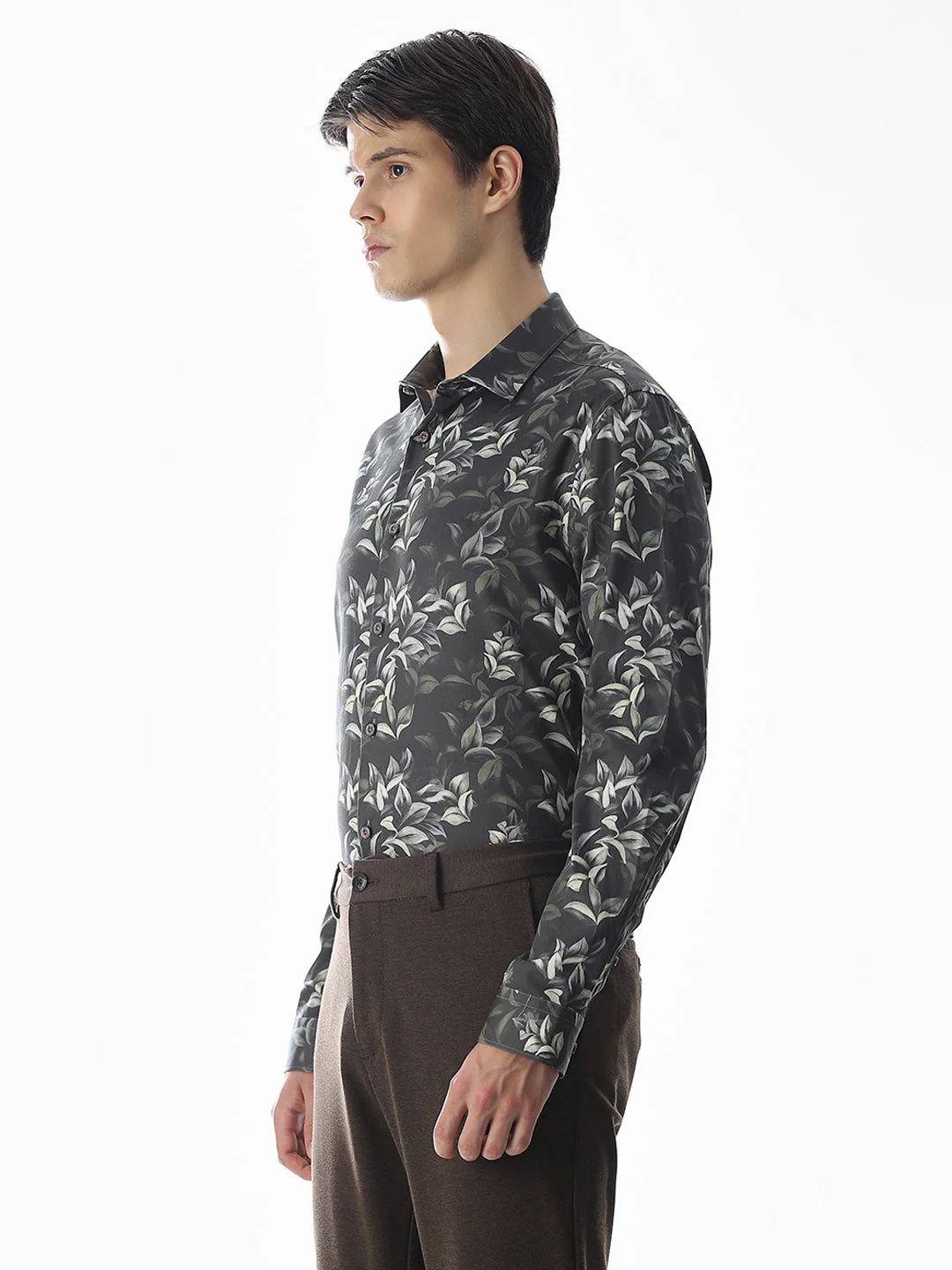Printed Dark Green Slim Fit Shirt - Image 3