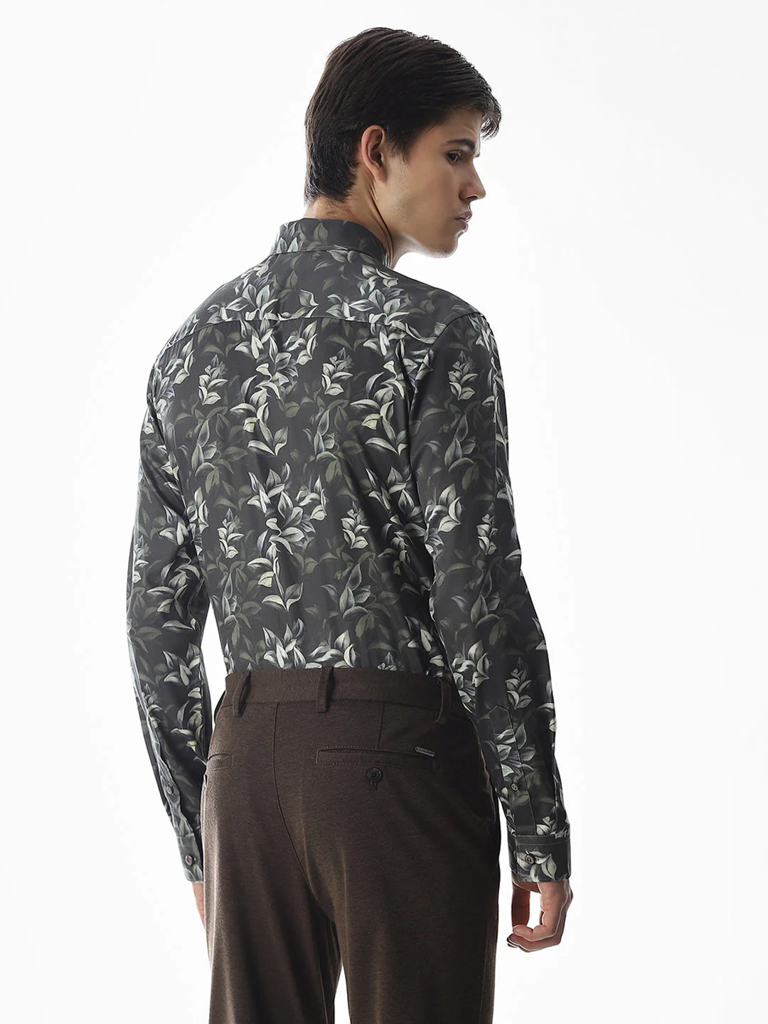 Printed Dark Green Slim Fit Shirt - Image 4