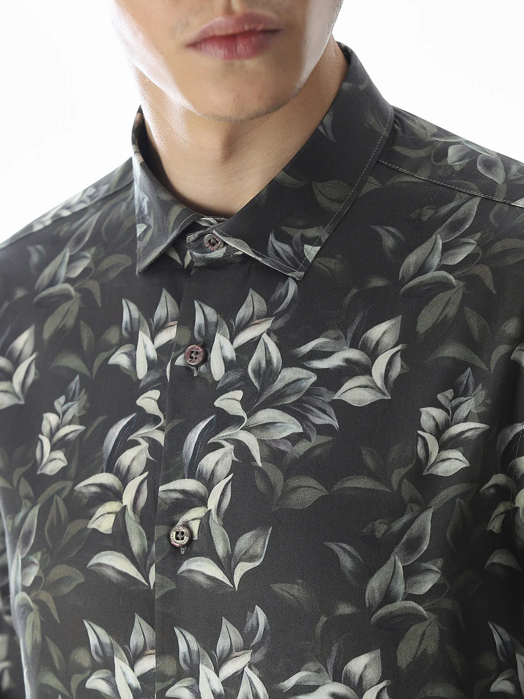 Printed Dark Green Slim Fit Shirt - Image 5